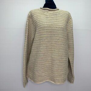 Classic Elements Sweater Medium Textured Tan Knit Rolled Crewneck Pullover